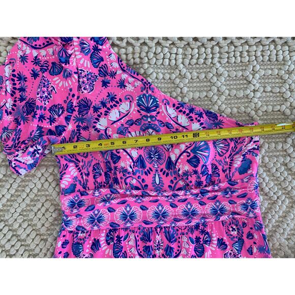 Lilly Pulitzer Solana One-Shoulder Maxi Dress Havana Pink Turtle Tidepool XL - Picture 2 of 10